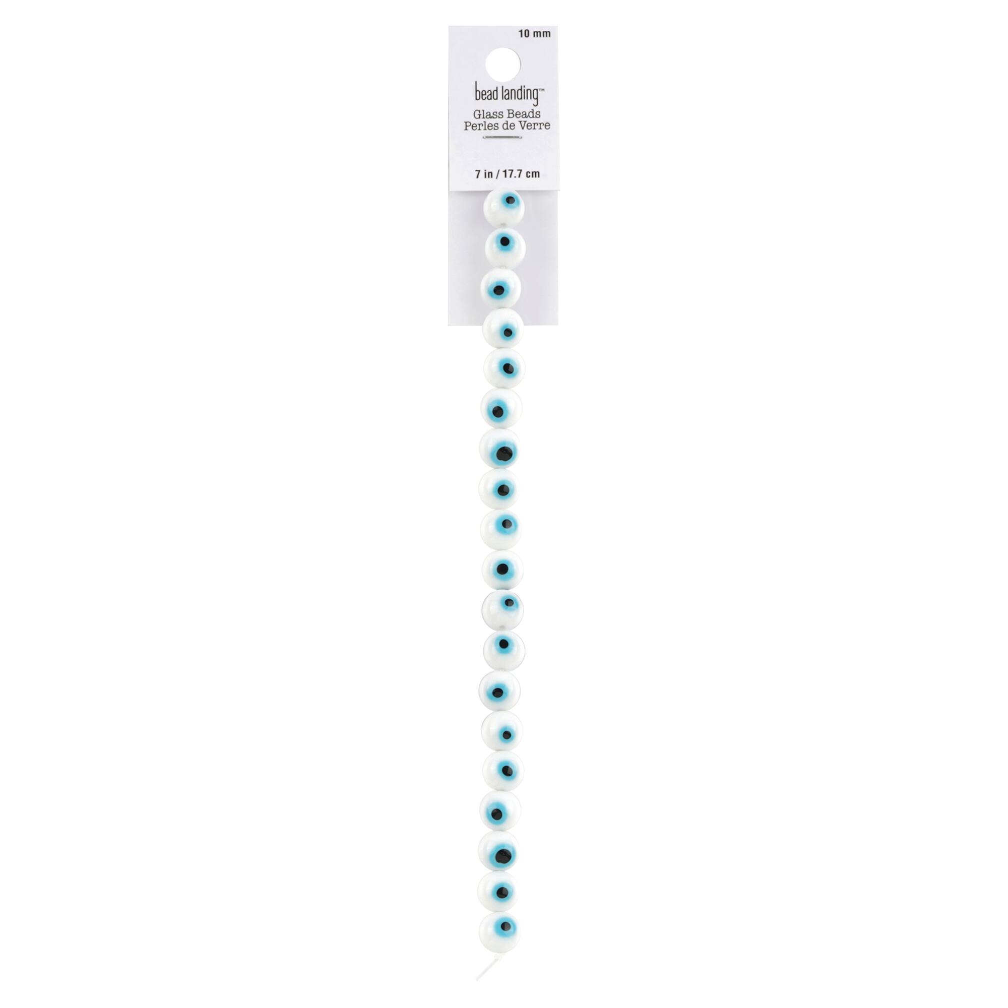 12 Pack: White Evil Eye Glass Round Beads by Bead Landing